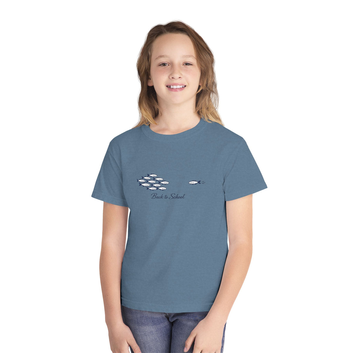 Youth Tee — Back to School Fish Tee — "Rhody Life" Coastal Graphic T-Shirt