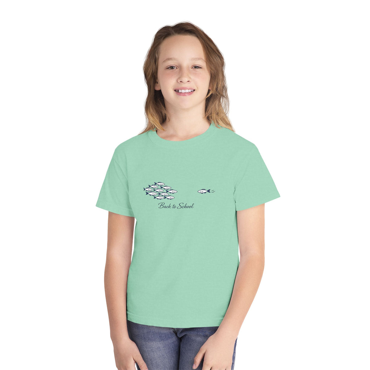 Youth Tee — Back to School Fish Tee — "Rhody Life" Coastal Graphic T-Shirt