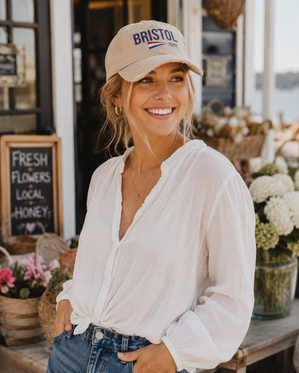 Bristol 250th pennant Dad Hat | Distressed embroidered cap