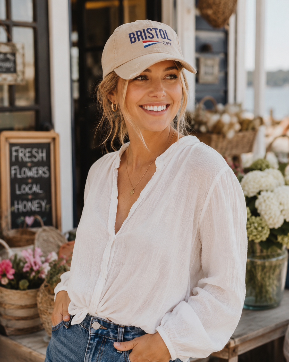 Bristol 250th pennant Dad Hat | Distressed embroidered cap