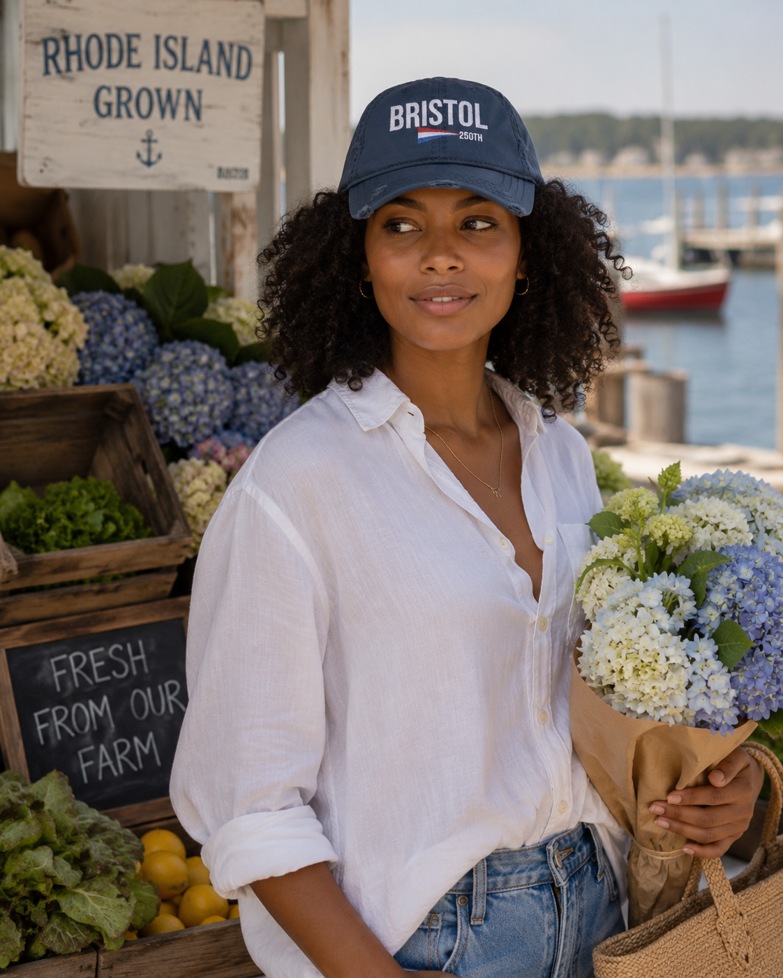 Bristol 250th Pennant Distressed Dad Hat – Navy Cotton Twill