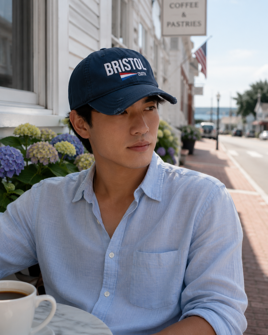 Bristol 250th Pennant Distressed Dad Hat – Navy Cotton Twill
