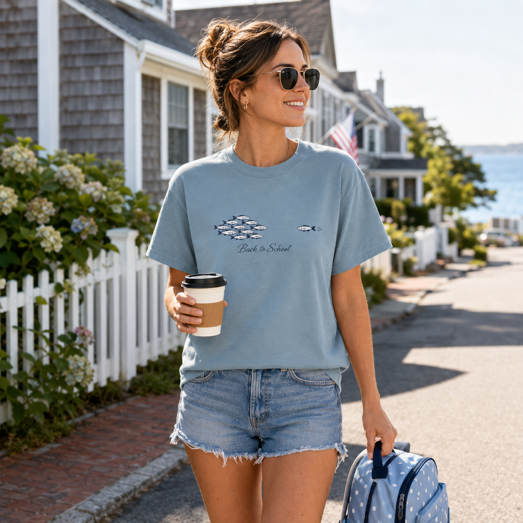 Back to School Fish Tee — "Rhody Life" Coastal Graphic T-Shirt