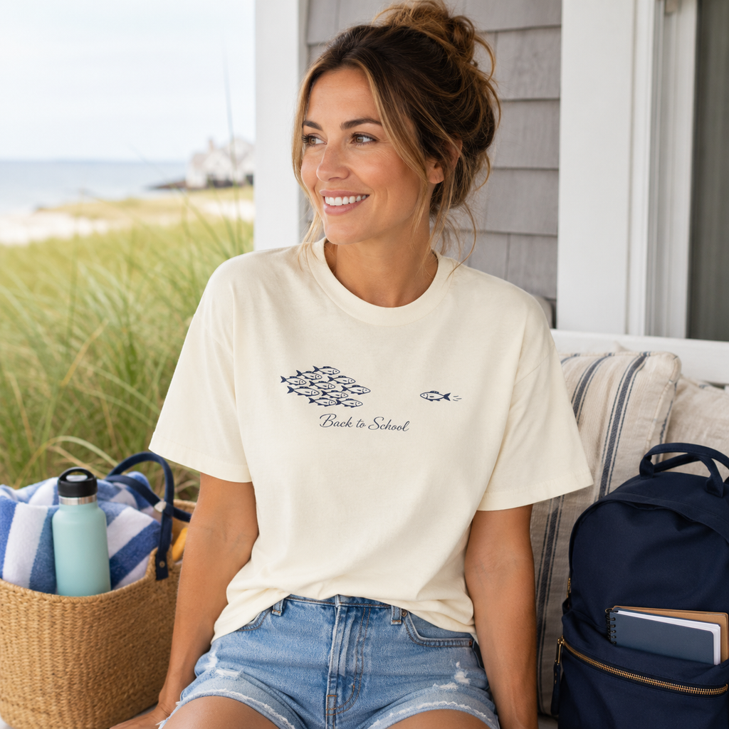Back to School Fish Tee — "Rhody Life" Coastal Graphic T-Shirt